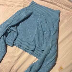 Women's Blue Cropped Cable Knit Sweater